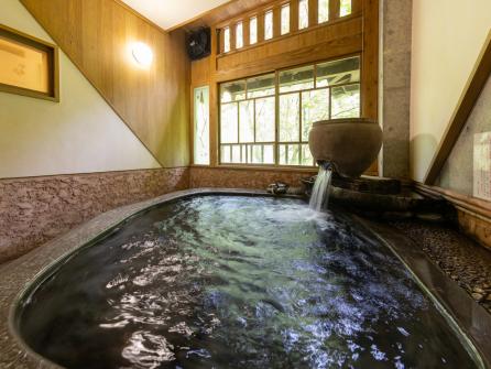 来客ごとに、コインを入れると豪快に新しい湯が注がれる（16号室）