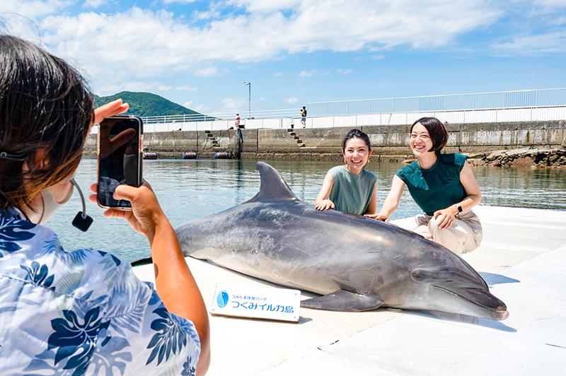 イルカと一緒に写真撮影