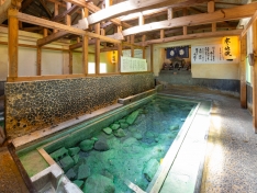 湯船の底からぷくぷくと湧く冷泉は神秘的なオーラを放つ